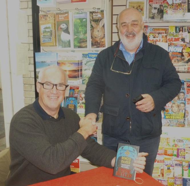 Eddie Butler and Bill Carne at a book signing at the Victoria Book Shop